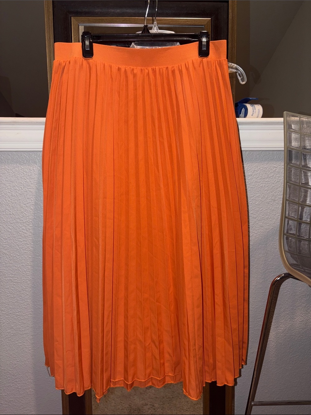 SHEIN Orange Pleated Midi Skirt